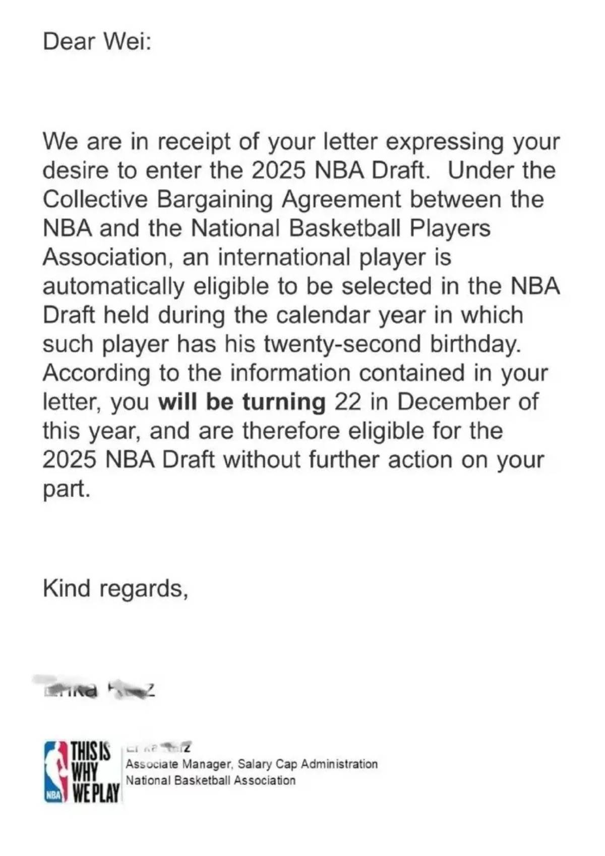 包含中国球员林葳确认不会参加今年NBA选秀大会的词条